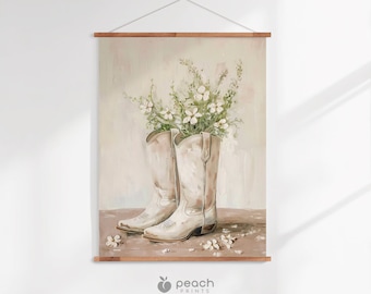Cowgirl Boot Print, Printable Wall Art, Coquette Cowgirl, Pink Cowgirl Boots Painting, Dorm Room Decor, Western, Nursery Art, Boho Poster