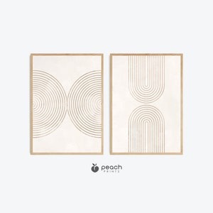 Boho Abstract Wall Art Prints, Set of 2, Printable, Neutral Boho Wall Decor, Boho Wall Art, Mid Century Print
