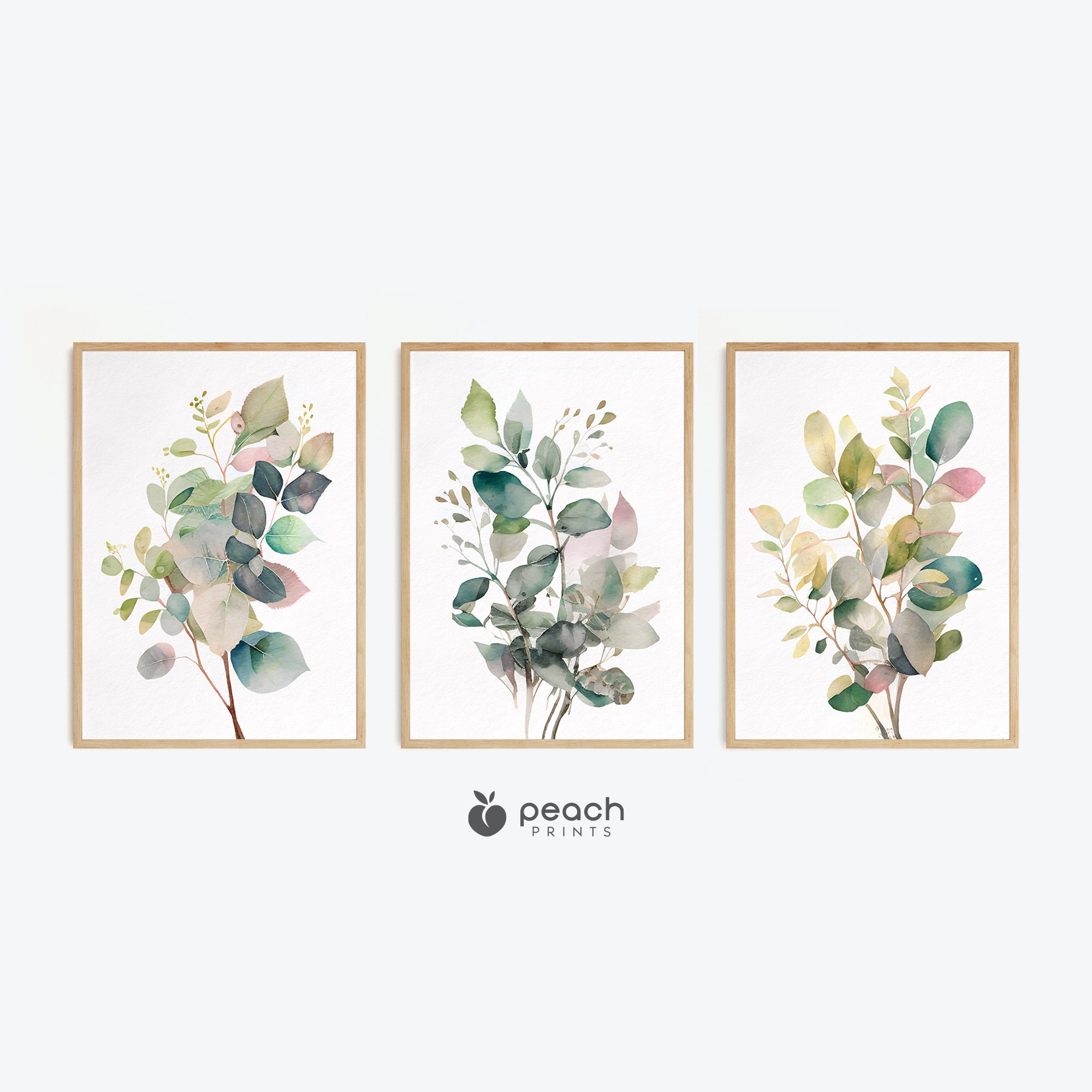 Watercolor Botanical Prints, Set of 3 Art Prints, Minimalist Design, Floral Art, Botanical Art, Eucalyptus Plants, Printable Wall Art Decor