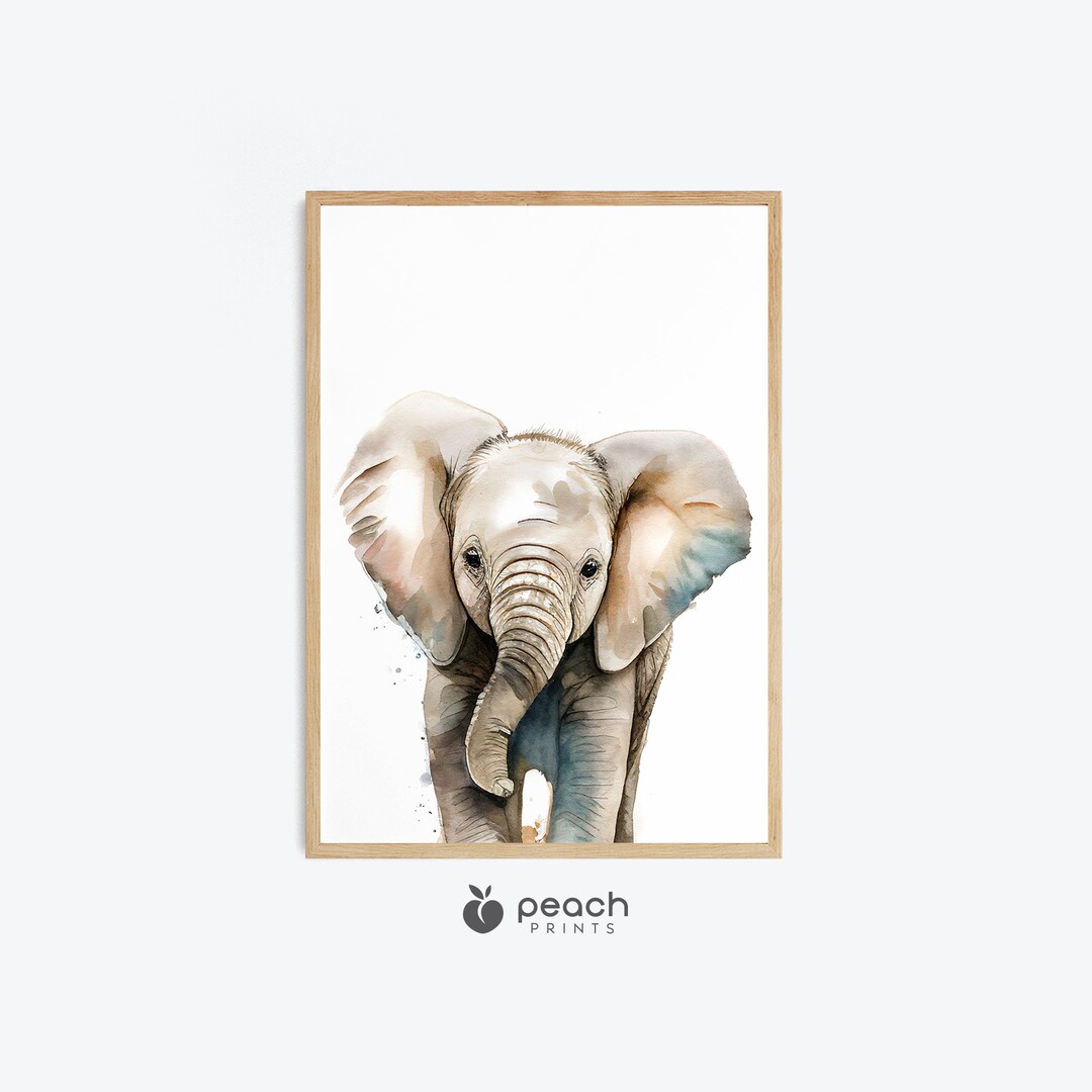 Baby Elephant Watercolor Painting, Printable, Nursery Wall Art Decor ...
