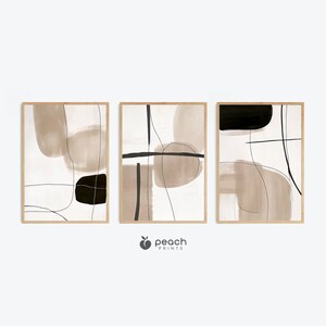 Neutral Abstract Printable Wall Art, Set of 3, Minimalist Contemporary, Black Beige Wall Art, Modern Wall Art, Digital Download