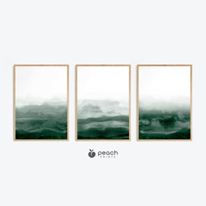 Green Watercolor Abstract Printable Wall Art, Set of 3, Modern Wall Art, Emerald Green, Sage Green, Abstract Wall Art Printable