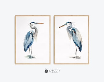 Blue Herons Watercolor Printable Wall Art, Set of 2, Modern Wall Art, Minimalist Bird Painting, Nursery Wall Decor, Digital Download