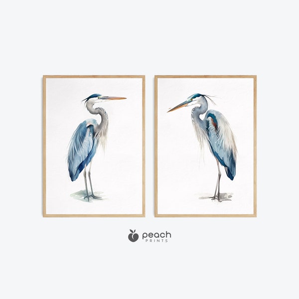 Blue Herons Watercolor Printable Wall Art, Set of 2, Modern Wall Art, Minimalist Bird Painting, Nursery Wall Decor, Digital Download