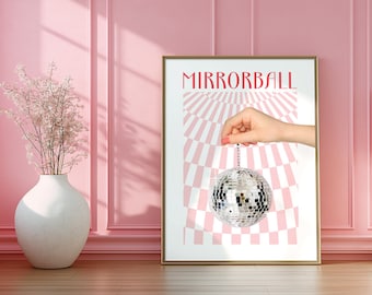 Mirrorball Print, Disco Ball Print, Girly Wall Art, Retro Dorm Room Decor, Trendy Bar Cart, Preppy Wall Art