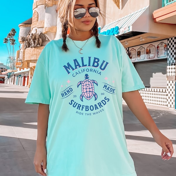 Malibu Tshirt Comfort Colors California Surf Shop Tee Coconut Girl Clothes Trendy Beachy Shirts Summer Y2K Ocean Inspired Style Mermaidcore