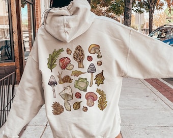 Mushroom hoodie forestcore dark cottagecore sweater goblincore clothes mycology gift for nature lover back print only