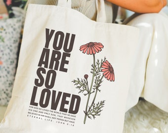 You are So Loved Faith Tote Bag Religious Gift Scripture Bible Verse Christian Girl Gift Church Gift School Tote Shopper Baptism Gift
