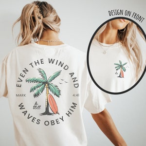 Camiseta cristiana con versículo bíblico, estampado playero en la espalda, colores cómodos, moderna, unisex, regalo de bautismo para adolescentes, estilo inspirado en el océano.
