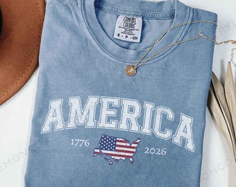 America 250th Anniversary Comfort Colors Shirt, USA 250 Shirt, 1776 2026 T-Shirt, Retro Flag Independence Day Tee, 4th of July Gift