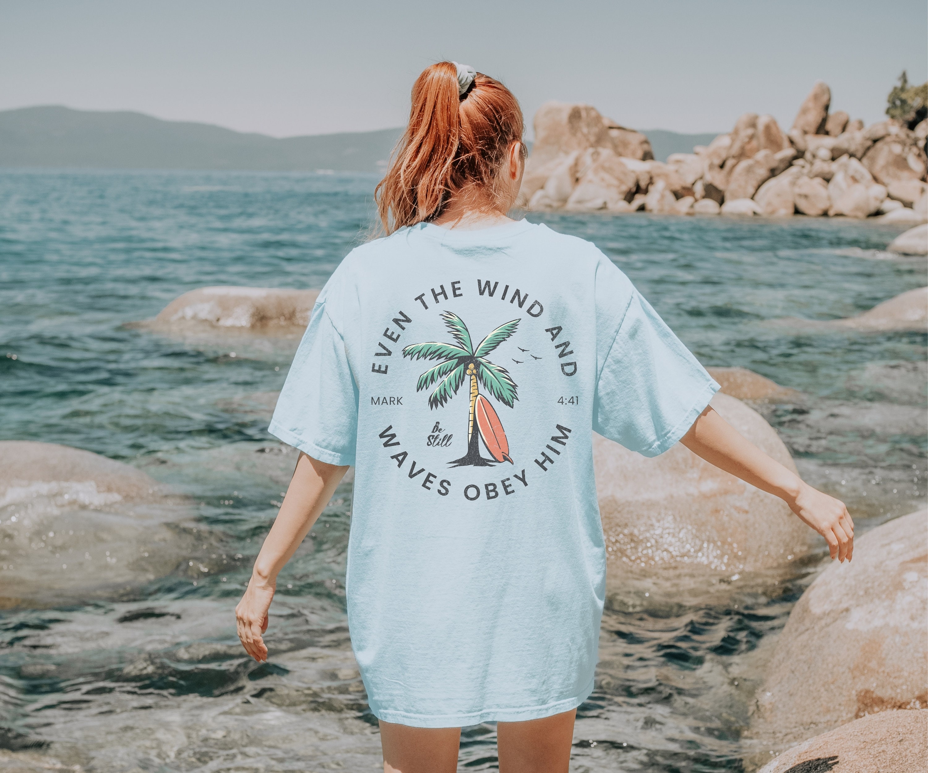 Christian Bible Verse shirt Beachy Backprint Comfort Colors Tee Trendy TShirt Unisex Tee Teen Baptism Gift Ocean Inspired Style