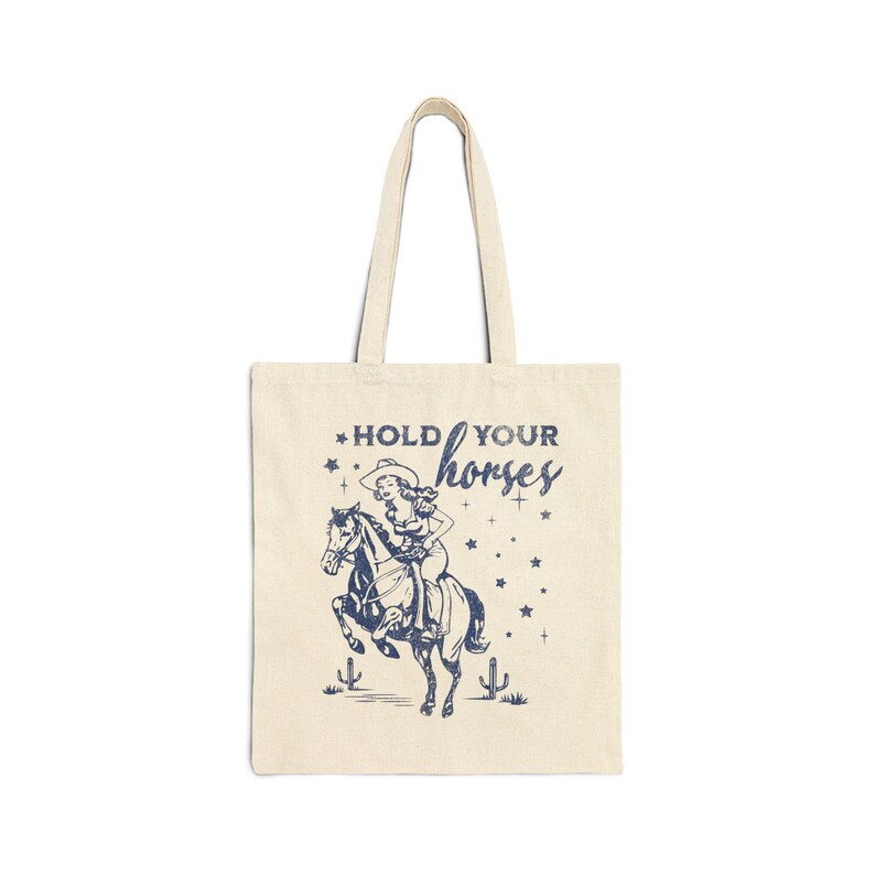Hold Your Horses Tote Bag, Horse Tote Bag, Cowgirl Tote Bag, Library Book Bag, Trendy Western Tote Bag, Giddy Up, Reusable Grocery Bag image 4