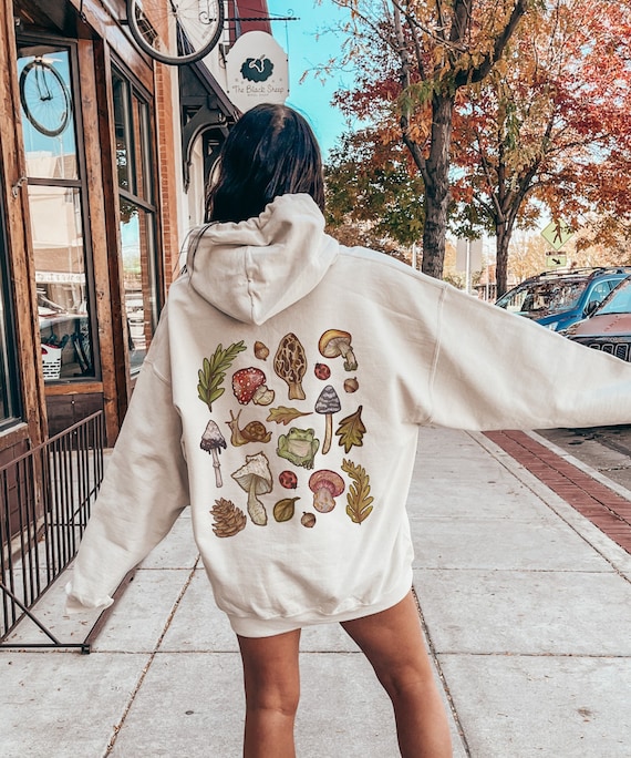 Mushroom hoodie forestcore dark cottagecore sweater goblincore clothes mycology gift for nature lover back print only