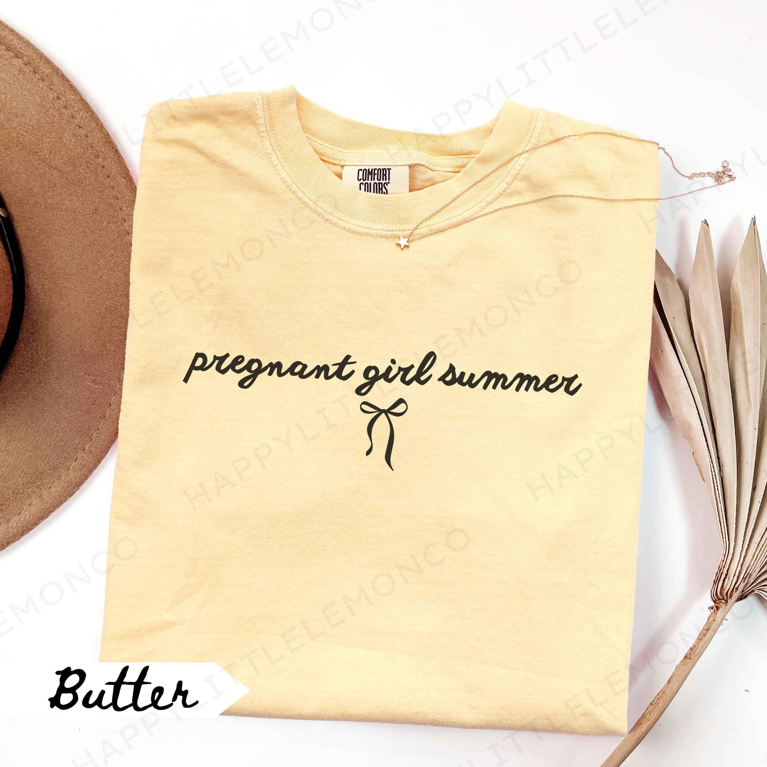 Pregnant Girl Summer Comfort Colors T-Shirt, Congratulations Pregnancy Gift, 1st Mother's Day Gifts, Coquette Tee for Expecting Mom