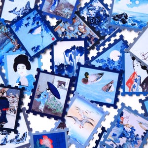 d'autocollants - Jours bleus | Japon | Geisha | Timbres de la Poste | Stickers Bullet Journal | Stickers pour scrapbooking | Stickers agenda