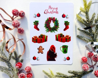 Stickervel - Merry Christmas | Bullet Journal-stickers | Plakboekstickers | Planner-stickers | Kerstmis | Aanwezig | Kousen | lauwerkrans