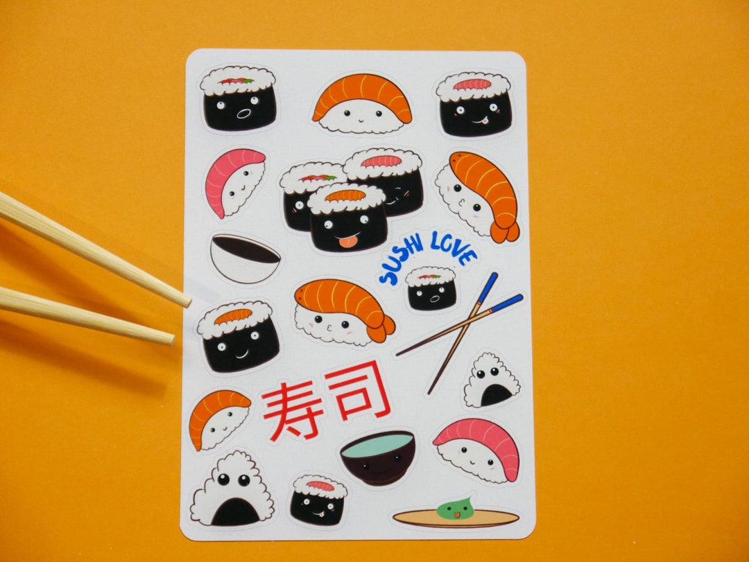 Sticker Sheet - Sushi Love | Happy Sushi | Cute | Chibi | Food | Bullet ...