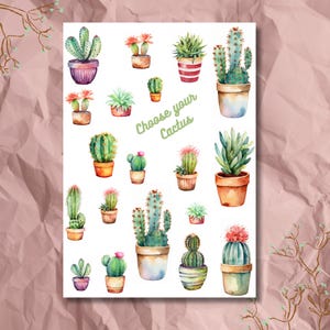 Hoja de calcomanías: elige tu cactus / Cactus / Acuarela / Calcomanías para Bullet Journal / Calcomanías para álbumes de recortes / Calcomanías para planificadores