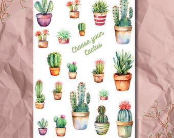 Sticker Sheet - Choose Your Cactus | Cactus | Watercolor | Bullet Journal Stickers | Scrapbook Stickers | Planner Stickers