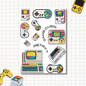 Foglio di adesivi - Adesivi per giochi retrò / Console retrò / Adesivi per bullet journal / Adesivi per album / Adesivi per planner / Computer / Controller