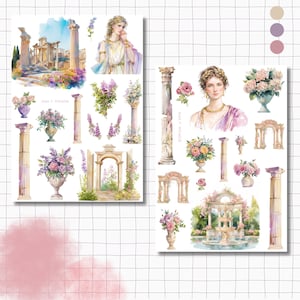 Set di 2 fogli di adesivi - Adesivi Palatino pastello / Roma / Antico / Impero / Bullet Journal / Adesivi per album / Adesivi per planner