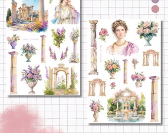 2 Sticker Sheets Set - Pastel Palatine | Rome | Ancient | Empire | Bullet Journal Stickers | Scrapbook Stickers | Planner Stickers