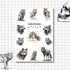 Sticker Bogen - Wolfpack | Tiere | Wolf |  | Bullet Journal Aufkleber | Scrapbook-Aufkleber | Planner Sticker