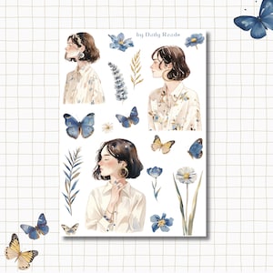 Foglio di adesivi - Butterfly Breeze / Primavera / Elegante / Blu pastello / Adesivi Bullet Journal / Adesivi Scrapbook / Adesivi Planner