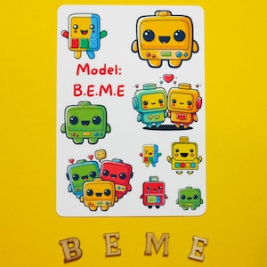 Hoja de pegatinas - Modelo B.E.M.E / Happy Robots / Bullet Journal Stickers / Scrapbook Stickers / Planner Stickers / Cute / Chibi