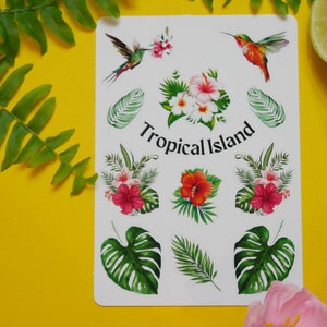 Hoja de pegatinas - Isla tropical / Acuarela / Bullet Journal Stickers / Scrapbook Stickers / Planner Stickers / Hibiscus / Colibri