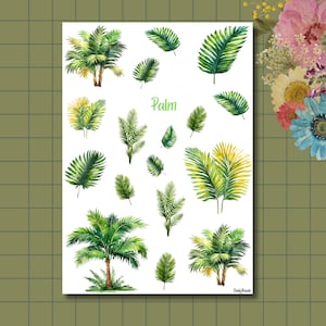 Foglio di adesivi - Palma/Foglie/Acquerello/Adesivi Bullet Journal/Adesivi per album/Adesivi per pianificatore