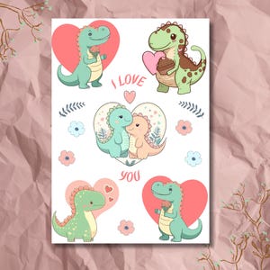 Sticker Bogen - Dino Love | Bullet Journal Aufkleber | Scrapbook-Aufkleber | Planer Aufkleber | Pastellfarben | Dinosaurier | Herzen | Liebe