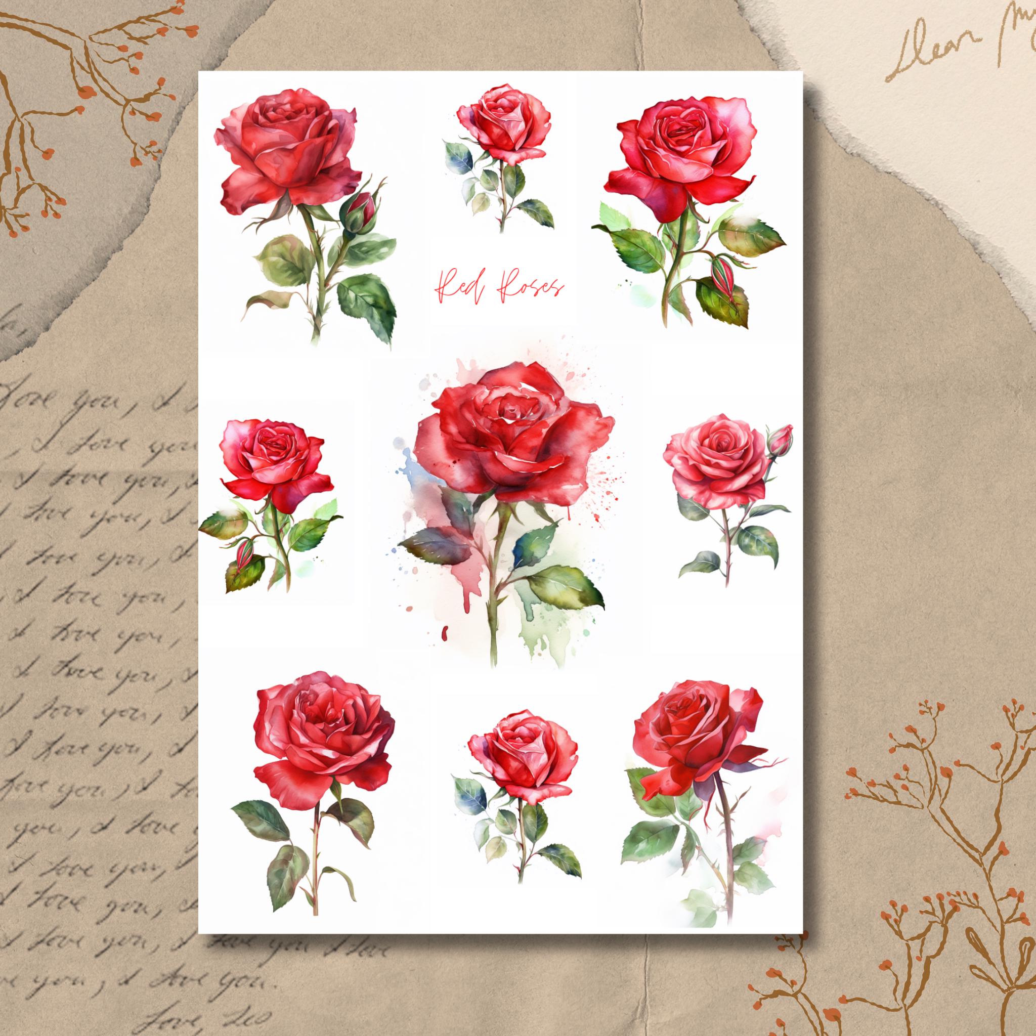 Sticker Sheet - Red Roses | Watercolor | Bullet Journal Stickers ...
