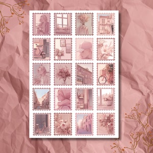 Hoja de pegatinas de sellos postales: sensación rosa, decoración, flores y anime