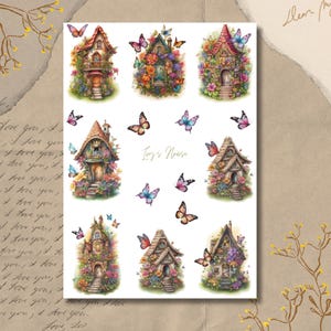 Feuille d'autocollants - La maison d'Ivy | Fées | Fée | Papillon | Dessin au crayon | Stickers Bullet Journal | Stickers pour scrapbooking | Stickers agenda