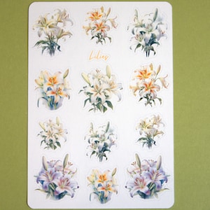 Hoja de pegatinas - Lirios / Acuarela / Bullet Journal Stickers / Scrapbook Stickers / Planner Stickers / Flowers / Floral Pattern