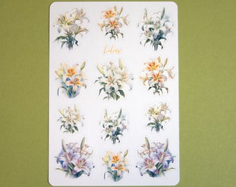 Sticker Sheet - Lilies | Watercolor | Bullet Journal Stickers | Scrapbook Stickers | Planner Stickers | Flowers | Floral Pattern