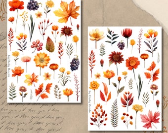 Sticker Sheet Set - Autumn Garden | Fall | Bullet Journal Stickers | Scrapbook Stickers | Planner Stickers | Floral | Yellow | Orange