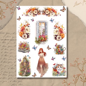 Feuille d'autocollants - Cakolutia | Fantaisie | Fleurs | Dessin au crayon | Stickers Bullet Journal | Stickers pour scrapbooking | Stickers pour agenda | Animés