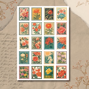 Hoja de pegatinas de sellos postales - Flores vibrantes / Decoración / Floral / Colorido