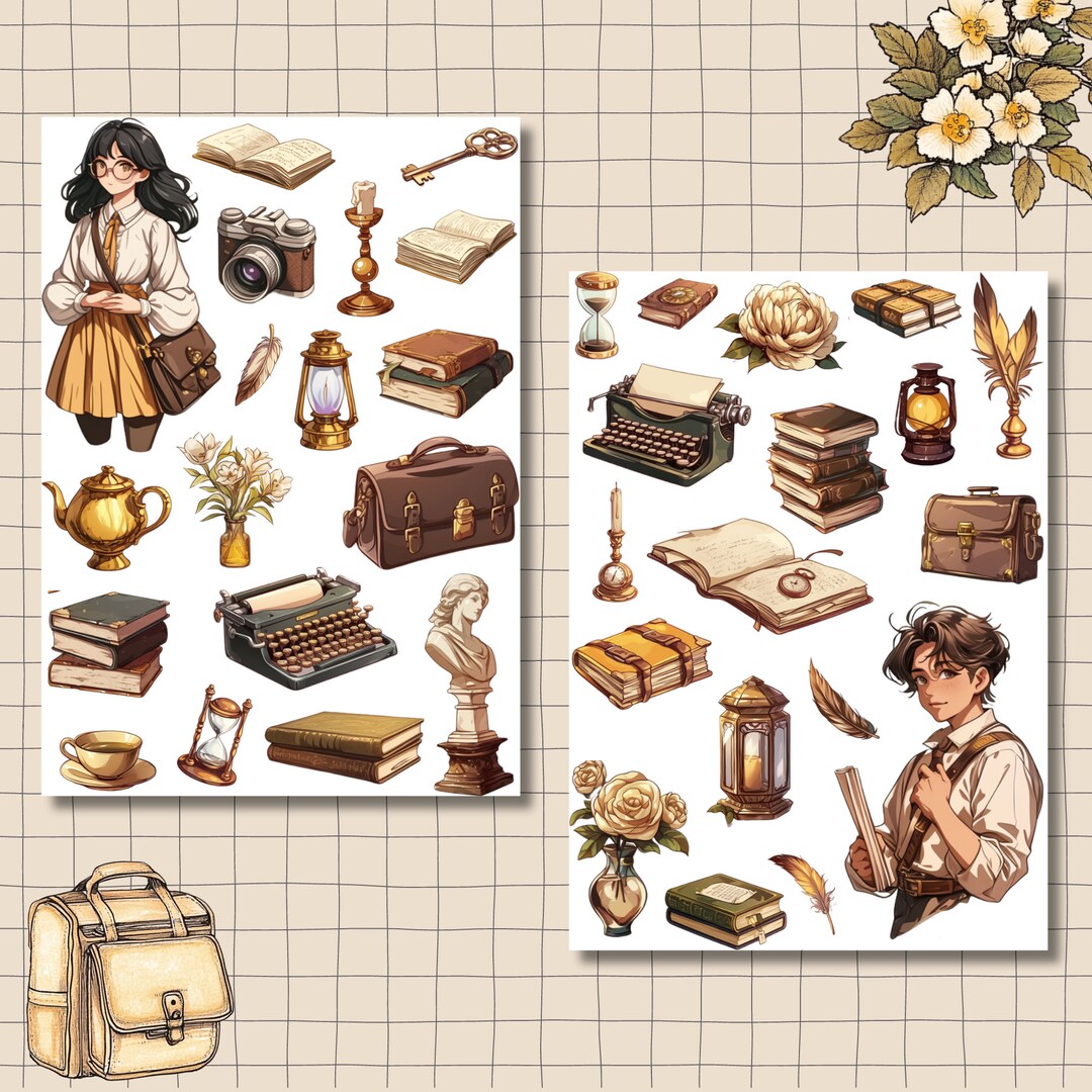 Sticker Sheets Set - Light Academia | | Bullet Journal Stickers ...