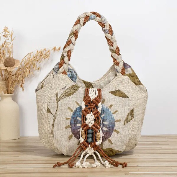 Vintage Ethnic Style Tote Bag, Retro Bohemian Satchel Bag, Women's Casual Handbag & Purse