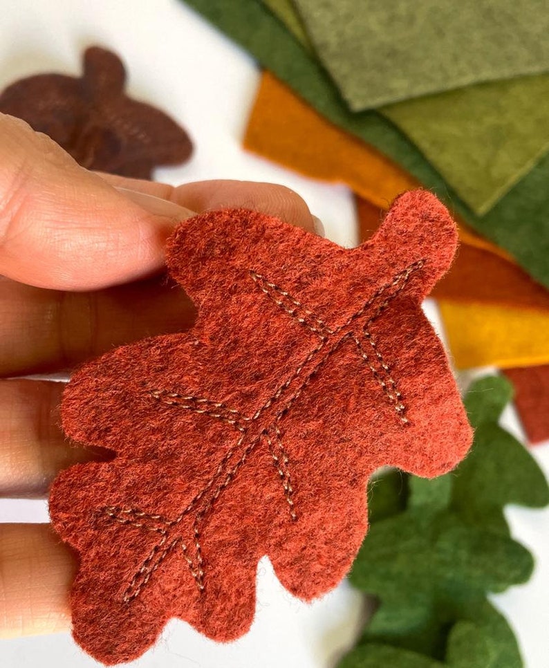 Fall Felt Leaves Fall Leaves Pack of 9 Fall Leaves. die cut leaves, felt leaf, DIY.Handmade felt sheets zdjęcie 3