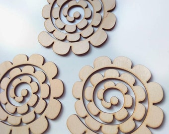 Wooden stencils for making felt flowers. Rolled flower. Pink stencil two sizes.