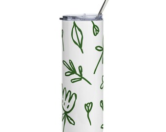 Green Doodle Floral Pattern Tumbler | Stainless Steel 20oz
