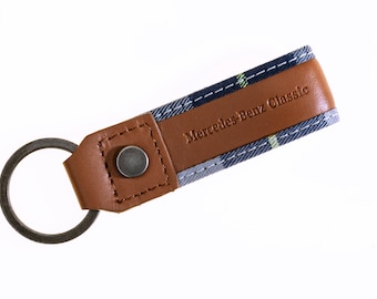 Official Mercedes-Benz Classic Keyring Keychain 300 SL Gullwing checked Brown Cognac Tan Leather New Gift B66058303