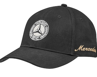 Gorra de béisbol oficial Mercedes-Benz para mujer, clásica, de algodón negro, con logo de estrella clásico bordado y cristales de Preciosa. Nuevo