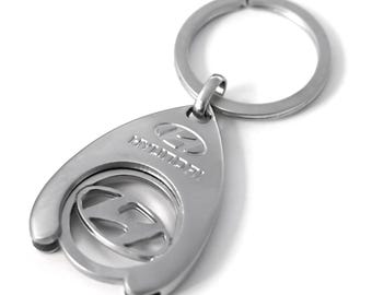Hyundai Style Keychain Keyring with detachable Shopping coin trolley token for shopping trolley cart Silver Metal Gift OLP