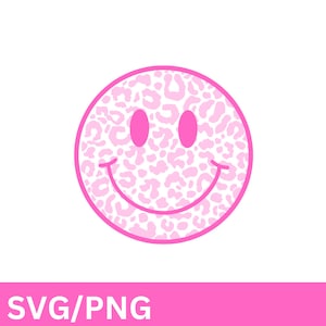Pink Leopard Smiley Face SVG/PNG, smiley face svg/png, trendy svg/png, pink smiley face svg/png, smiley face shirt, smiley face tshirt