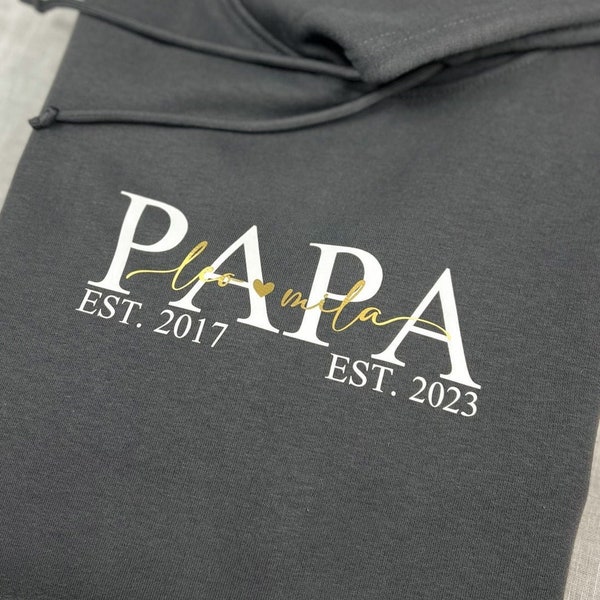 Papa Hoodie personalisiert mit Namen der Kinder und Geburtsjahr| perfekt für den Vatertag. Für werdende Väter oder zur Geburt | als Geschenk